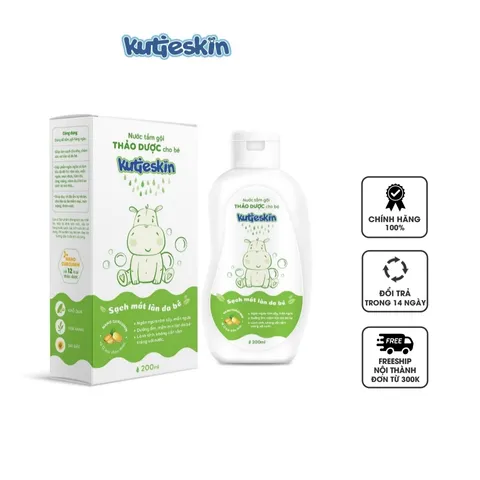 Nước tắm gội cho bé Kutieskin 200ml - Lành tính, không paraben, làm sạch da và tóc, dịu nhẹ cho trẻ sơ sinh, không cần tráng lại với nước.