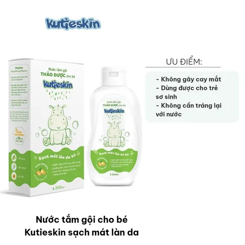 Nước tắm gội cho bé Kutieskin 200ml - Lành tính, không paraben, làm sạch da và tóc, dịu nhẹ cho trẻ sơ sinh, không cần tráng lại với nước.