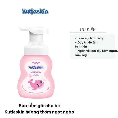Sữa Tắm Gội Cho Bé Kutieskin 200ml - Hương Thơm Ngọt Ngào, Làm Sạch Dịu Nhẹ & Ngăn Ngừa Hăm, Rôm, Mẩn Ngứa