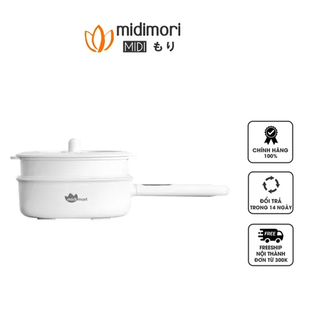 Nồi Lẩu Điện Đa Năng Midimori MDMR-569 Kèm Xửng Hấp, Dung Tích 2.6L, Chất Liệu Gốm Chịu Nhiệt 500°C, Thiết Kế Tiện Lợi Cho Gia Đình 3-5 Người