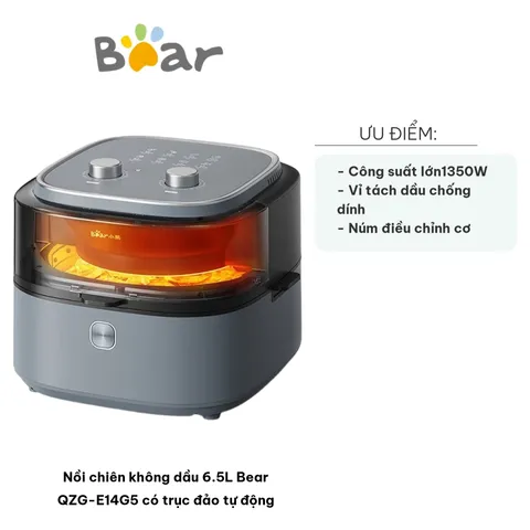 Nồi Chiên Không Dầu Bear QZG-E14G5 6.5L - Trục Đảo Tự Động, Công Suất 1350W, Nấu Nướng Đều Thức Ăn, Dễ Sử Dụng