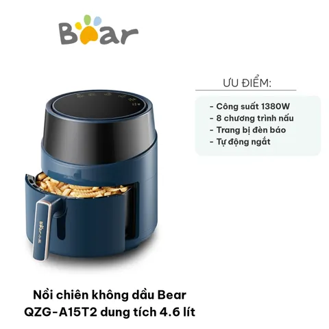 Nồi Chiên Không Dầu Bear QZG-A15T2 4.6L - Công Suất 1380W, Thiết Kế Hiện Đại, Phù Hợp Gia Đình 3-4 Người