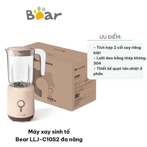Máy Xay Sinh Tố Bear LLJ-C10S2 Đa Năng - Hai Cối, Công Suất 300W, Chất Liệu Nhựa PP, Thích Hợp Xay Thực Phẩm và Ngũ Cốc