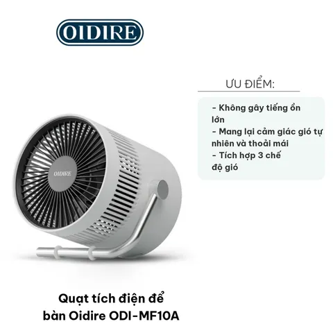 Quạt Tích Điện Để Bàn Oidire ODI-MF10A - Thiết Kế Hình Lá Quạt, 3 Chế Độ Gió, Âm Thanh Nhẹ Nhàng, Phù Hợp Cho Văn Phòng và Gia Đình