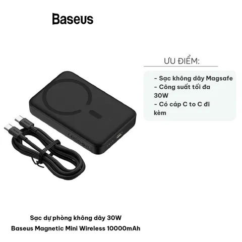 Sạc Dự Phòng Không Dây Baseus 30W Magnetic Mini Wireless 10000mAh - Sạc Nhanh USB-C, Dễ Dàng Mang Theo