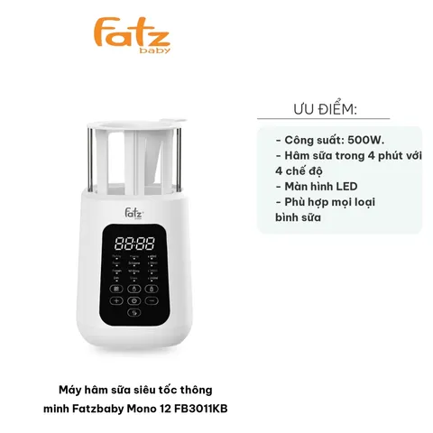 Máy hâm sữa siêu tốc thông minh Fatzbaby Mono 12 FB3011KB - Hâm nóng sữa nhanh chóng trong 4 phút với 4 chế độ tiện dụng