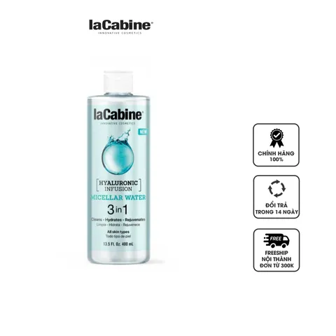 Nước tẩy trang 3in1 laCabine Hyaluronic Infusion - Làm sạch sâu, cấp ẩm và trẻ hóa da, công thức dịu nhẹ cho mọi loại da, 400ml.