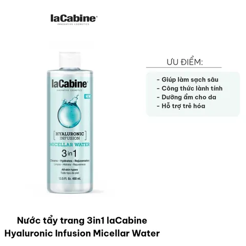 Nước tẩy trang 3in1 laCabine Hyaluronic Infusion - Làm sạch sâu, cấp ẩm và trẻ hóa da, công thức dịu nhẹ cho mọi loại da, 400ml.