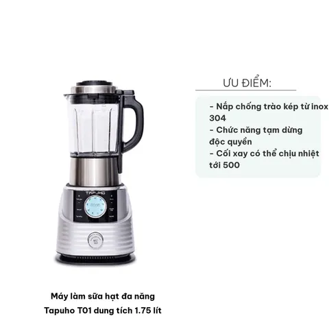 Máy làm sữa hạt đa năng Tapuho T01, dung tích 1.75 lít, xay nấu thực phẩm, làm sữa hạt nhanh chóng và tiện lợi cho gia đình.