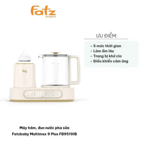 Máy Hâm Sữa Fatzbaby Multimax 9 Plus FB9511HB - Đun Nước Pha Sữa, Giữ Nhiệt Lên Tới 24 Giờ, Thiết Kế Hiện Đại, An Toàn Cho Bé