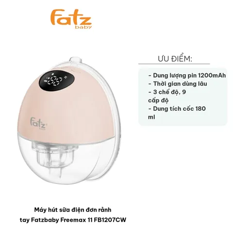 Máy Hút Sữa Điện Đơn Rảnh Tay Fatzbaby Freemax 11 FB1207CW - Thời Gian Sử Dụng 130 Phút, 9 Cấp Độ Hút, Thiết Kế Nhỏ Gọn