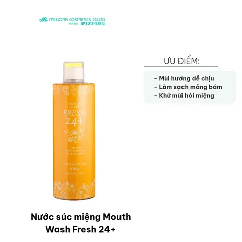 Nước Súc Miệng Mouth Wash Fresh 24+ Hương Bạc Hà 500ml - Khử Mùi Hôi Miệng, Giữ Hơi Thở Thoáng Mát Suốt 24 Giờ