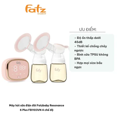 Máy Hút Sữa Điện Đôi Fatzbaby Resonance 6 Plus FB1103VN - 4 Chế Độ, Pin 4400mAh, Độ Ồn Thấp Dưới 45dB, Tiện Lợi Cho Mẹ Và Bé
