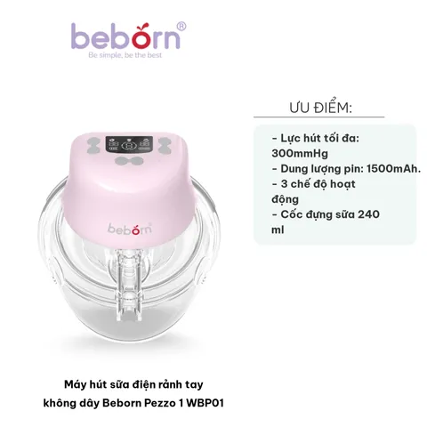 Máy Hút Sữa Điện Rảnh Tay Không Dây Beborn Pezzo 1 WBP01 - Thiết Kế Nhẹ, Tiện Lợi, Cốc 240ml, 3 Chế Độ Hoạt Động Cho Mẹ