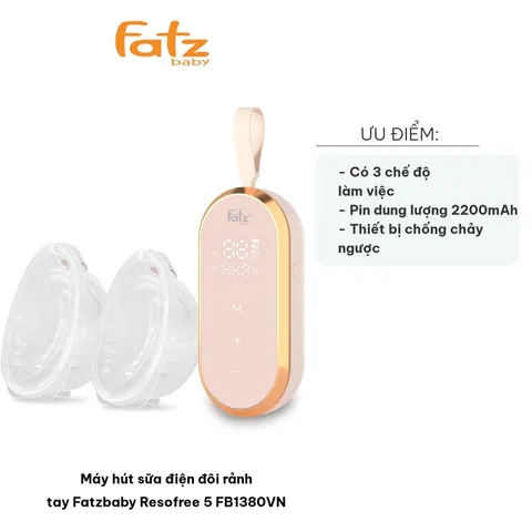 Máy Hút Sữa Điện Đôi Rảnh Tay Fatzbaby Resofree 5 FB1380VN - Pin 2200mAh, 12 Cấp Độ, Độ Ồn Dưới 45dB, Tiện Lợi Khi Sử Dụng
