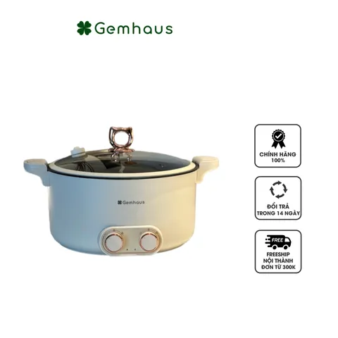 Nồi Lẩu Điện 2 Ngăn Gemhaus GH910 6L - Nấu Được 2 Món Cùng Lúc, Thiết Kế Sang Trọng, Chịu Nhiệt Tốt, Dùng Cho 6-8 Người