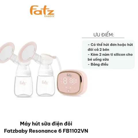 Máy hút sữa điện đôi Fatzbaby Resonance 6 FB1102VN - Tiện lợi, 9 cấp độ hút, pin sạc, tiết kiệm thời gian cho mẹ, tăng sản lượng sữa cho bé