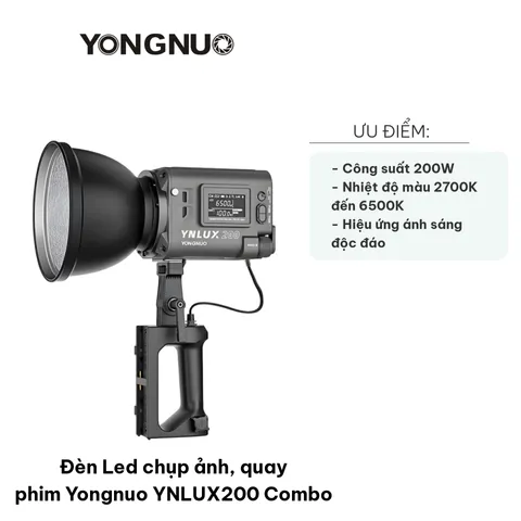 Đèn LED Chụp Ảnh, Quay Phim Yongnuo YNLUX200 Combo - 200W, Điều Chỉnh Nhiệt Độ Màu 2700K-6500K, 12 Hiệu Ứng Độc Đáo cho Studio và Livestream