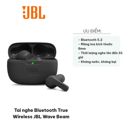 Tai nghe Bluetooth True Wireless JBL Wave Beam - Âm thanh Vượt Trội, Thiết kế Công Thái Học, Phạm Vi Kết Nối 10m, Chống Nước IP54