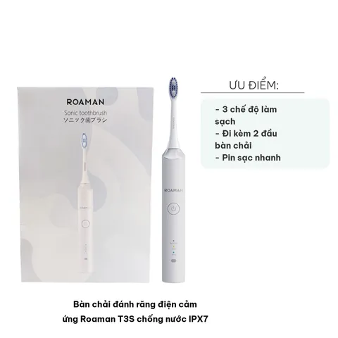 Bàn chải đánh răng điện Roaman T3S chống nước IPX7 - Công nghệ xung 48000/phút với 3 chế độ vệ sinh, thiết kế hiện đại và an toàn cho nướu.