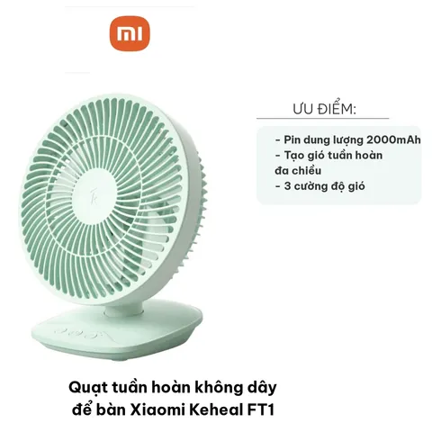Quạt tuần hoàn không dây Xiaomi Keheal FT1 - Quạt để bàn tích điện, thiết kế nhỏ gọn, tạo gió tự nhiên, sử dụng liên tục 480 phút