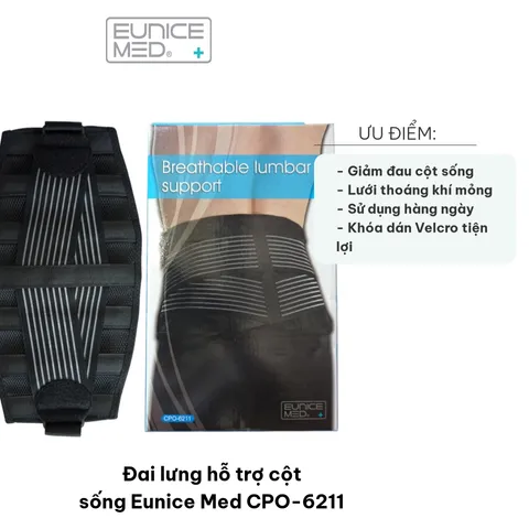 Đai lưng hỗ trợ cột sống Eunice Med CPO-6211 - Giảm đau lưng, hỗ trợ tư thế, thiết kế thoáng nhẹ, dùng khi chơi thể thao và sinh hoạt hàng ngày.