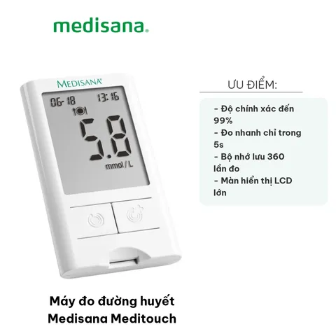 Máy Đo Đường Huyết Medisana Meditouch - Đo Nhanh, Chính Xác 99% Với Lượng Máu Nhỏ, Ghi Nhớ 360 Kết Quả - Thiết Bị Y Tế Tiện Lợi Tại Nhà
