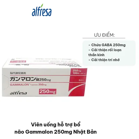 Viên uống bổ não Gammalon 250mg Nhật Bản - Hỗ trợ trí nhớ, cải thiện rối loạn thần kinh hiệu quả từ GABA, hộp 100 viên.