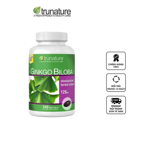 Viên uống Trunature Ginkgo Biloba 120mg Mỹ - Hỗ trợ bổ não, tuần hoàn, tăng cường trí nhớ, giảm căng thẳng - Hộp 340 viên hữu ích cho sức khỏe