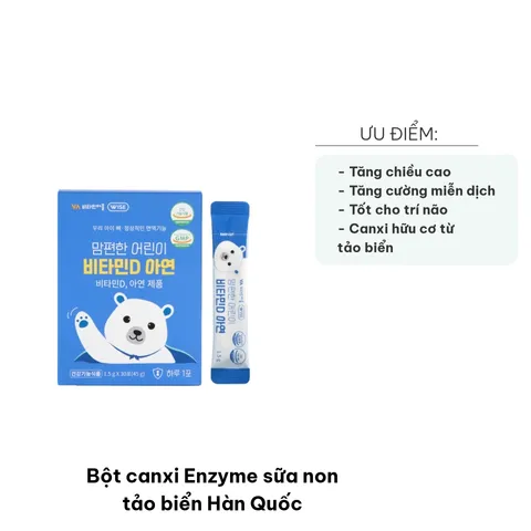 Bột Canxi Enzyme Sữa Non Tảo Biển Hàn Quốc - Hỗ Trợ Tăng Chiều Cao và Phát Triển Trí Não Cho Trẻ Em, 30 Gói X 1.5g