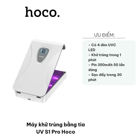 Máy Khử Trùng Bằng Tia UV S1 Pro Hoco - Khử Khuẩn Hiệu Quả Với 4 Đèn UVC LED, Thiết Kế Nhỏ Gọn Dễ Dàng Mang Theo