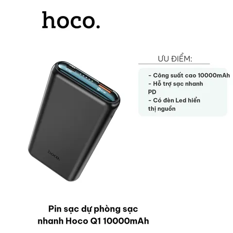 Pin sạc dự phòng Hoco Q1 10000mAh - Sạc nhanh Type-C & USB, màn hình LED, hỗ trợ 2 thiết bị, thiết kế nhỏ gọn, chất lượng tốt