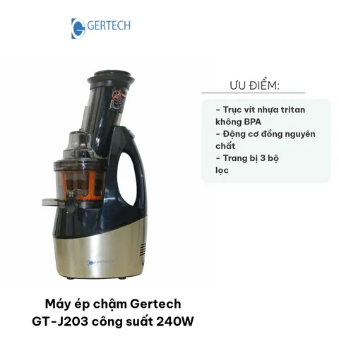 Máy Ép Chậm Gertech GT-J203 - Công Suất 240W, Tốc Độ 65 RPM, Giữ Dưỡng Chất - Thiết Bị Nhà Bếp Hoàn Hảo