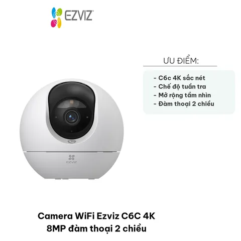 Camera WiFi Ezviz C6C 4K 8MP - Camera Đàm Thoại 2 Chiều, Quan Sát Ban Đêm Tầm Nhìn 360° - An Ninh Thông Minh