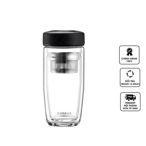 Bình Nước Thủy Tinh 350ml Casava Classic - Bình Giữ Nhiệt 2 Lớp Sang Trọng, Có Lõi Lọc Trà, Thích Hợp Mang Đi Làm, Du Lịch