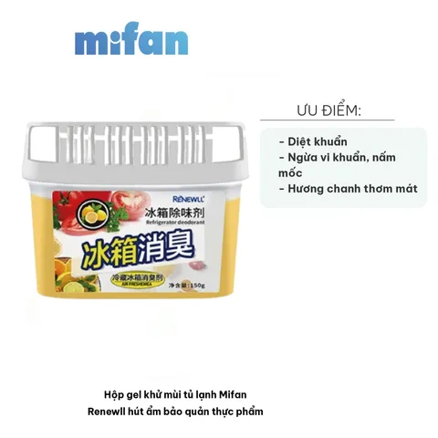 Hộp Gel Khử Mùi Tủ Lạnh Mifan Renewll Hương Chanh 150g - Hút Ẩm, Kháng Khuẩn, Bảo Quản Thực Phẩm Tươi Sáng, Ngăn Ngừa Mùi Khó Chịu