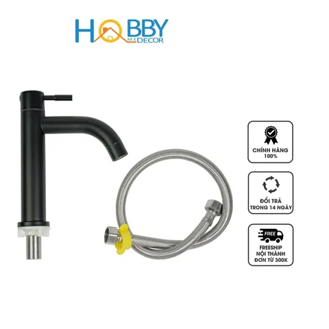 Vòi xả chậu lavabo lạnh inox 304 HOBBY HOME DECOR LBL3D - Kiểu dáng cổ điển, chất liệu inox đen sang trọng, tiết kiệm nước