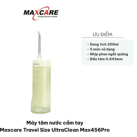 Máy tăm nước cầm tay Maxcare UltraClean Max456Pro - Công nghệ phun ngắt, dung tích 200ml, 5 chế độ làm sạch cho răng khỏe mạnh