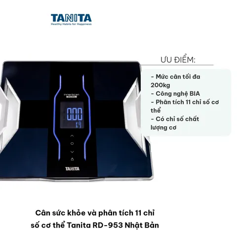 Cân sức khỏe Tanita RD-953 Nhật Bản - Phân tích 11 chỉ số cơ thể, công nghệ BIA chính xác, thiết kế hiện đại, kết nối smartphone.