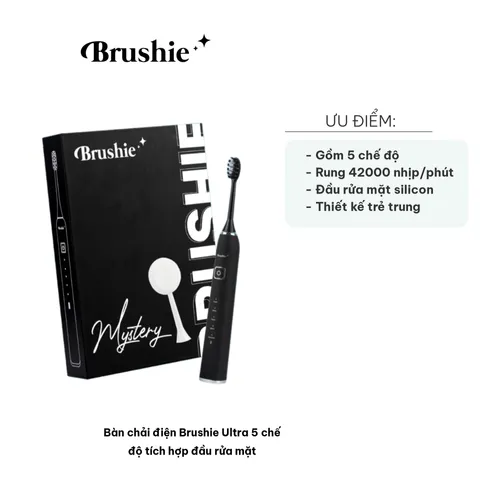 Bàn Chải Điện Brushie Ultra 5 Chế Độ Kết Hợp Đầu Rửa Mặt - Công Nghệ Sonic 42,000 Rung/phút, Lý Tưởng Cho Răng Khỏe Và Da Nhạy Cảm