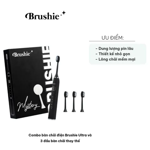 Combo Bàn Chải Điện Brushie Ultra - 5 Chế Độ, 3 Đầu Bàn Chải Thay Thế - Làm Sạch Nhanh Chóng, Hỗ Trợ Răng Nhạy Cảm