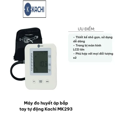 Máy Đo Huyết Áp Bắp Tay Tự Động Kachi MK293 - Thiết Kế Nhỏ Gọn, Dễ Sử Dụng, Lưu Trữ 99 Kết Quả, Màn Hình LCD Rõ Nét