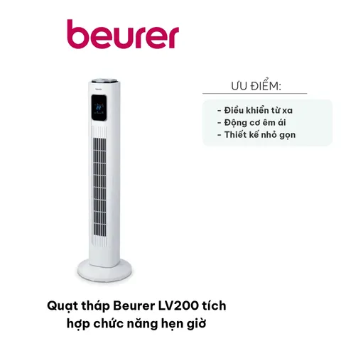 Quạt Tháp Beurer LV200 - Quạt Tích Hợp Hẹn Giờ, Điều Khiển Từ Xa, 3 Tốc Độ & Chế Độ - Mẫu Quạt Điện Yên Tĩnh, Thông Minh, Nhiệt Độ LED
