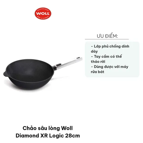 Chảo Sâu Lòng Woll Diamond XR Logic 28cm - Chất Liệu Nhôm Đúc Không Chứa PFOA, Chống Dính Kim Cương 5 Lớp, Dùng Được Trên Tất Cả Các Loại Bếp