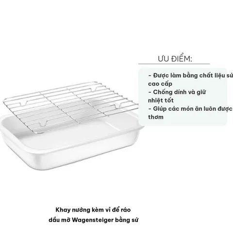 Khay Nướng Kèm Vỉ Để Ráo Dầu Mỡ Wagensteiger Sứ Cao Cấp - Dụng Cụ Nhà Bếp Sang Trọng, Chống Dính, Phù Hợp Nướng Và Chiên Khô