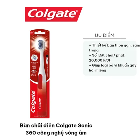 Bàn chải điện Colgate Sonic 360 - Công nghệ sóng âm, thiết kế thon gọn, làm sạch răng hiệu quả cho người lớn và trẻ em từ 8 tuổi trở lên