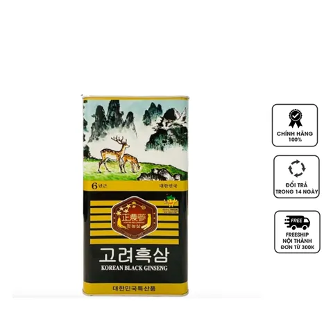 Hắc Sâm Khô Nguyên Củ Hộp Thiếc Cao Cấp Insam Korea Black Ginseng - Tăng Cường Sức Khỏe và Miễn Dịch - Sản Phẩm Nhân Sâm Hàn Quốc 300g