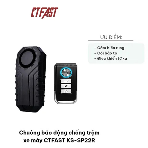 Chuông Báo Động Chống Trộm Xe Máy CTFAST KS-SP22R - Cảm Biến Rung, Điều Khiển Từ Xa, Tiếng Còi 113dB, Phù Hợp Cho Xe Máy, Xe Đạp