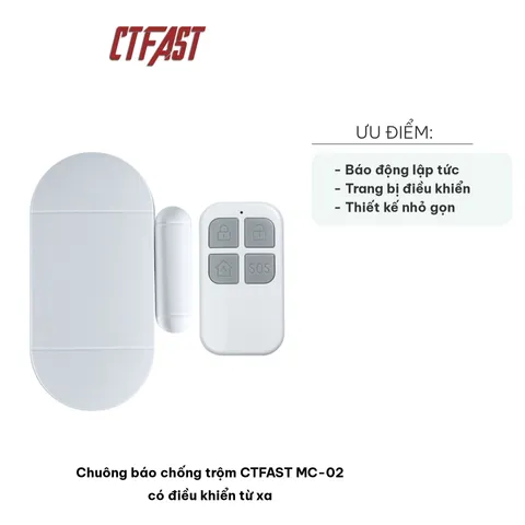 Chuông Báo Chống Trộm CTFAST MC-02 Có Điều Khiển Từ Xa - Âm Thanh 130db, Hệ Thống An Ninh Tiện Lợi, Thiết Kế Nhỏ Gọn