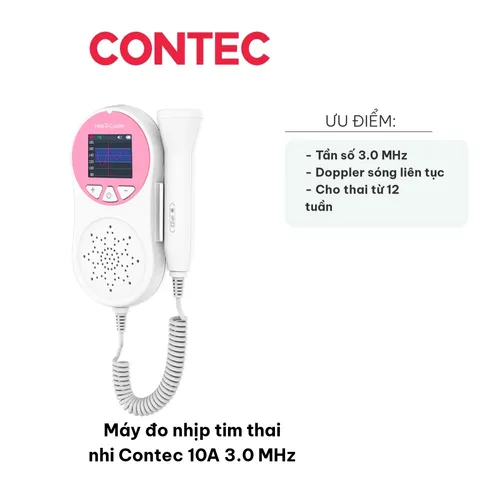 Máy Đo Nhịp Tim Thai Nhi Contec 10A 3.0 MHz - Thiết Bị Theo Dõi Sức Khỏe Mẹ Bầu, Ghi Nhận Nhịp Tim Tại Nhà